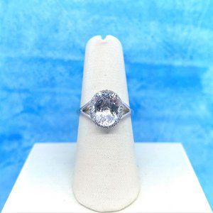 14K White Gold White Topaz & Diamond Ring